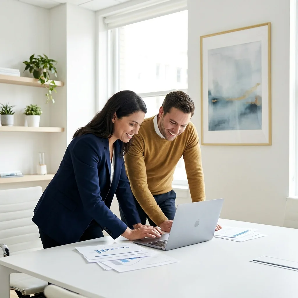 Small-business owner and accountant reviewing finances together on a laptop in Franklin, TN